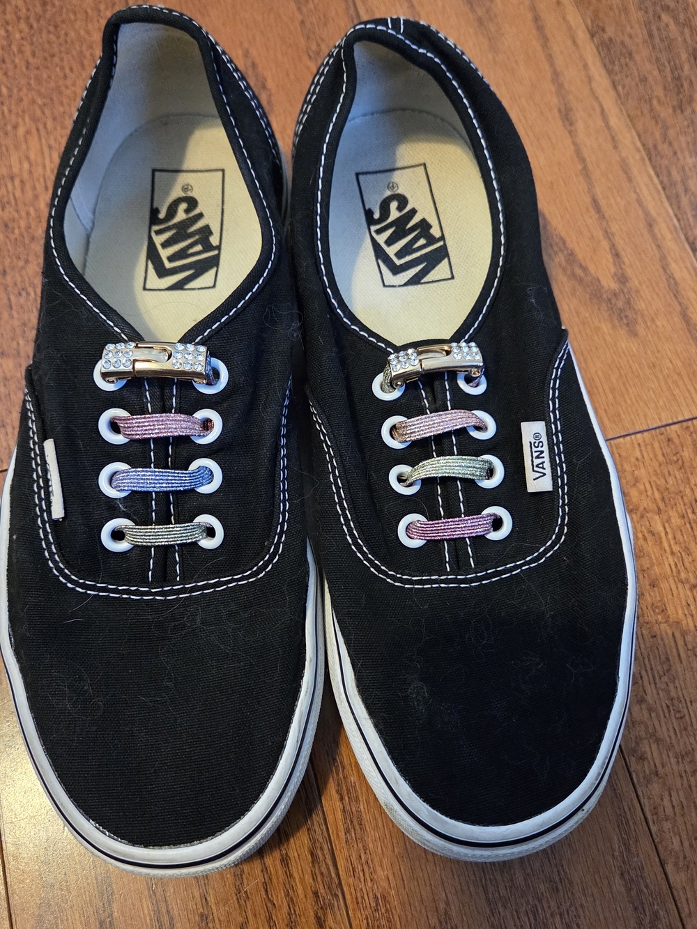 Vans Kids Black Canvas Slip-On Sneakers with Multicolor Accent Elastic Laces